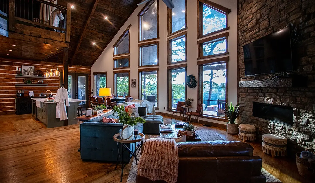 The inside living area of a cabin in Broken Bow